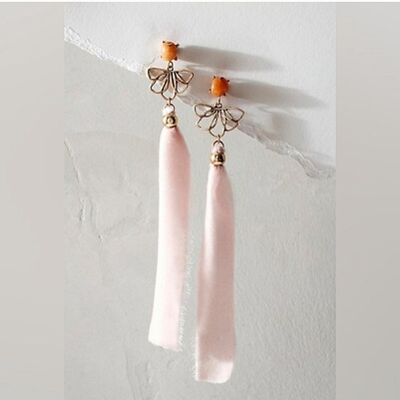 Free People, Lulu Dangles Earrings, Pink Velvet Ribbon, NWT! - Picture 1 of 8